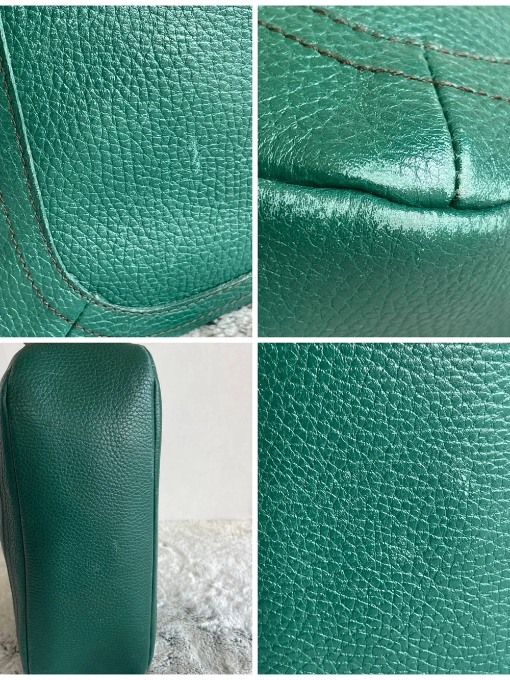 Furla Deep Green Leather Chrome Accent Satchel Women’s Bag